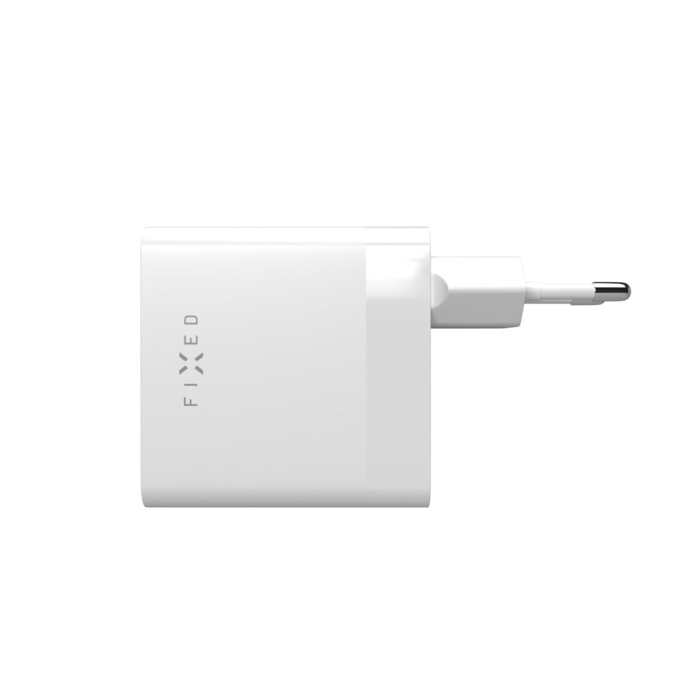 Síťová nabíječka FIXED s 2x USB-C výstupem, podpora PD, 65W, bílá
